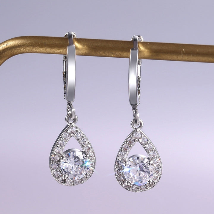 1 Pair Women Earrings Water Drop-shaped Shiny Rhinestones Ear Buckle Earrings for Wedding Image 7