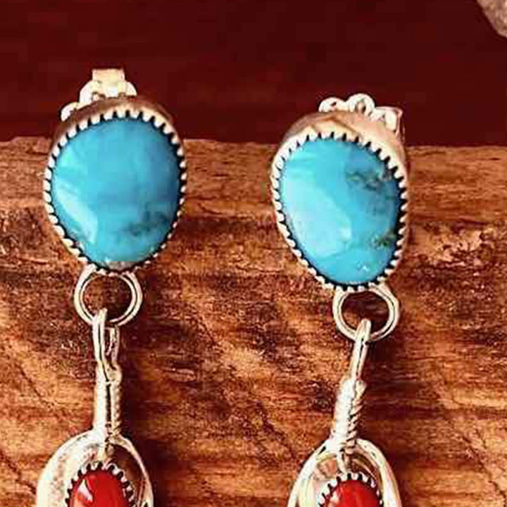 1 Pair Drop Earrings Feather Faux Turquoise Ladies Elegant Long Lasting Dangle Earrings for Banquet Image 11