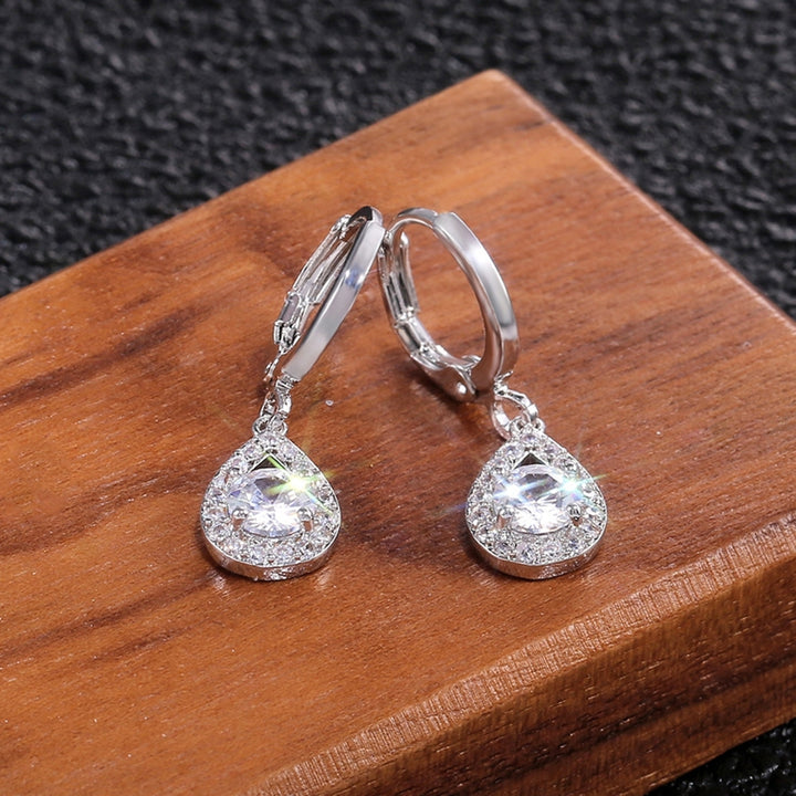 1 Pair Women Earrings Water Drop-shaped Shiny Rhinestones Ear Buckle Earrings for Wedding Image 8