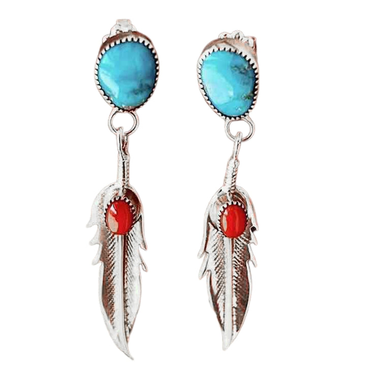 1 Pair Drop Earrings Feather Faux Turquoise Ladies Elegant Long Lasting Dangle Earrings for Banquet Image 12