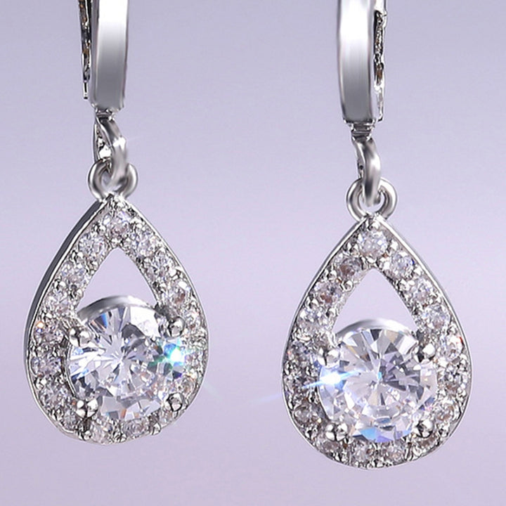 1 Pair Women Earrings Water Drop-shaped Shiny Rhinestones Ear Buckle Earrings for Wedding Image 9