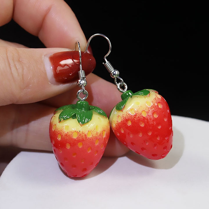 1 Pair Vivid Charming Red Dangle Earrings Lovely Fruit Strawberry Drop Hook Earrings Jewelry Acessories Image 1