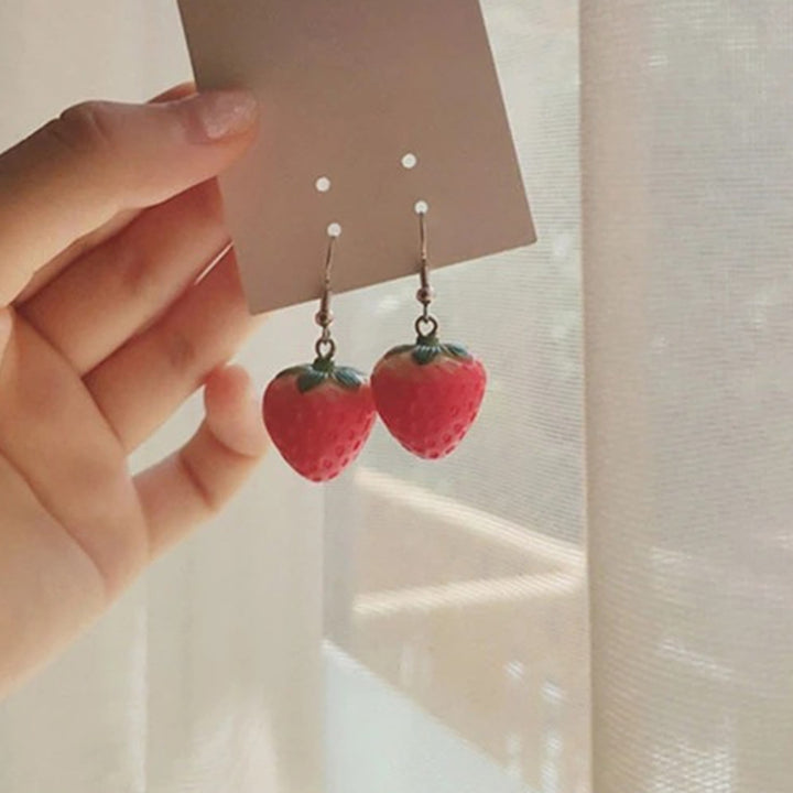 1 Pair Vivid Charming Red Dangle Earrings Lovely Fruit Strawberry Drop Hook Earrings Jewelry Acessories Image 3