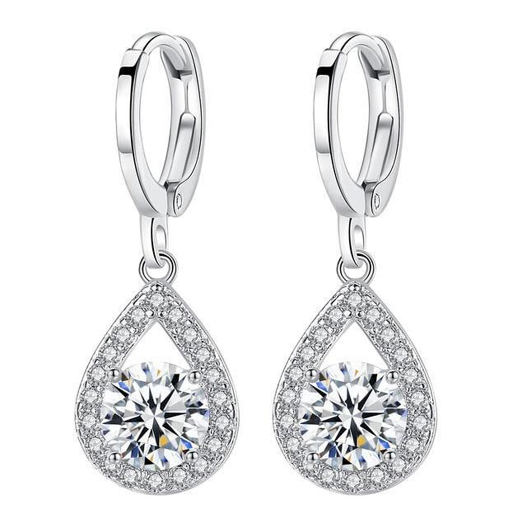 1 Pair Women Earrings Water Drop-shaped Shiny Rhinestones Ear Buckle Earrings for Wedding Image 11