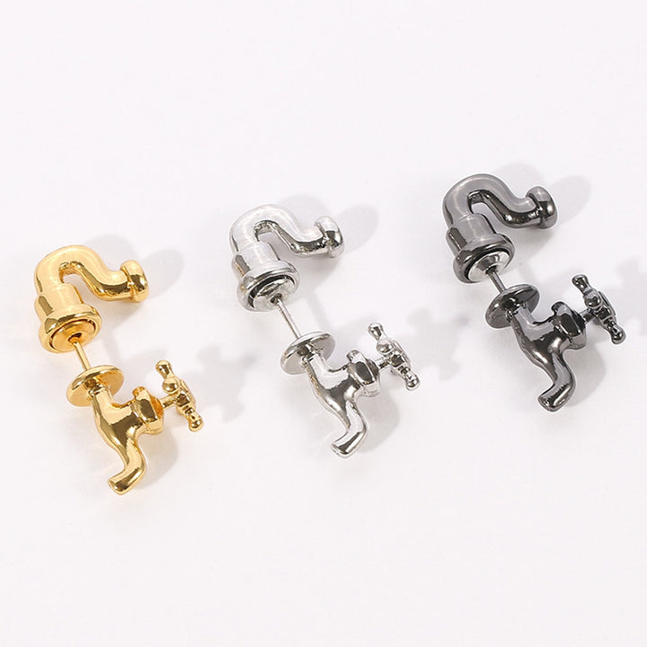 1Pc Punk Style Piercing Ear Stud Zinc Alloy 3D Faucet Creative Stud Earring for Party Image 4