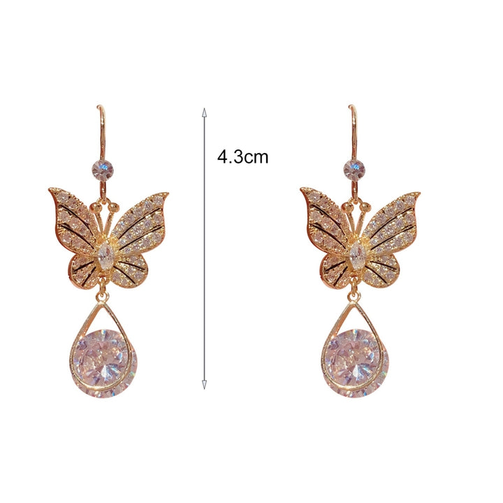 1 Pair Hook Earrings Butterfly Shape Rhinestones Accessory Electroplating Long Lasting Drop Earrings for Wedding Image 6