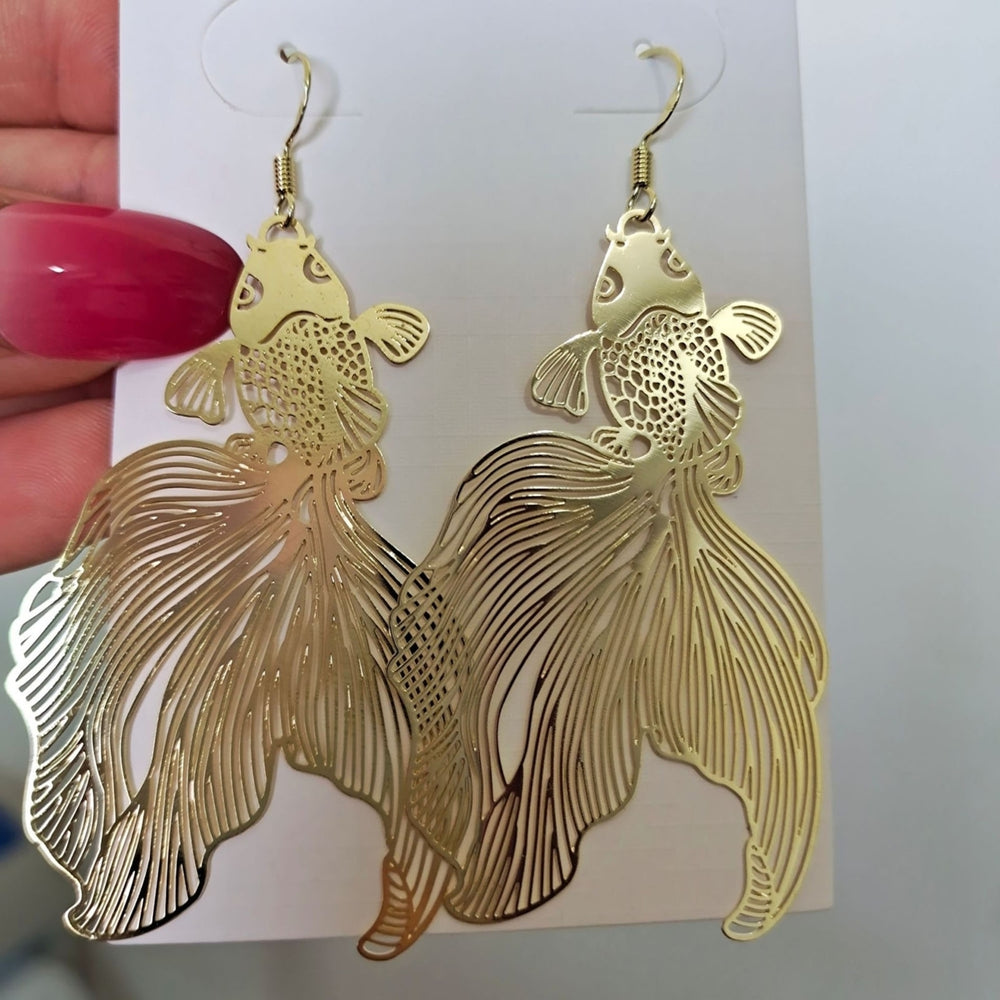 1 Pair Piercing Vivid Alloy Women Earrings Chinese Style Goldfish Hook Earrings Jewelry Accessories Image 2