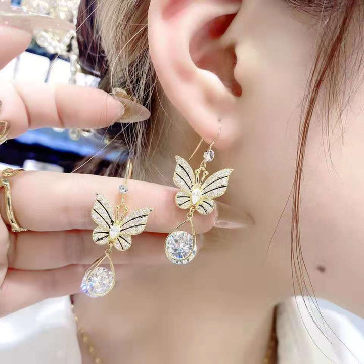 1 Pair Hook Earrings Butterfly Shape Rhinestones Accessory Electroplating Long Lasting Drop Earrings for Wedding Image 10