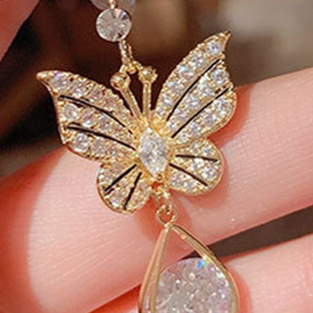 1 Pair Hook Earrings Butterfly Shape Rhinestones Accessory Electroplating Long Lasting Drop Earrings for Wedding Image 11