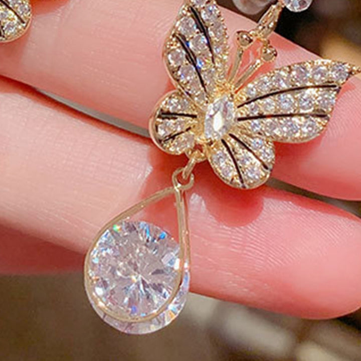 1 Pair Hook Earrings Butterfly Shape Rhinestones Accessory Electroplating Long Lasting Drop Earrings for Wedding Image 12