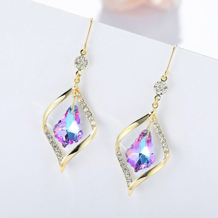 1 Pair Lady Dangle Earrings Rhombus Shape Shiny Rhinestone Exquisite Drop Earrings for Gift Image 1