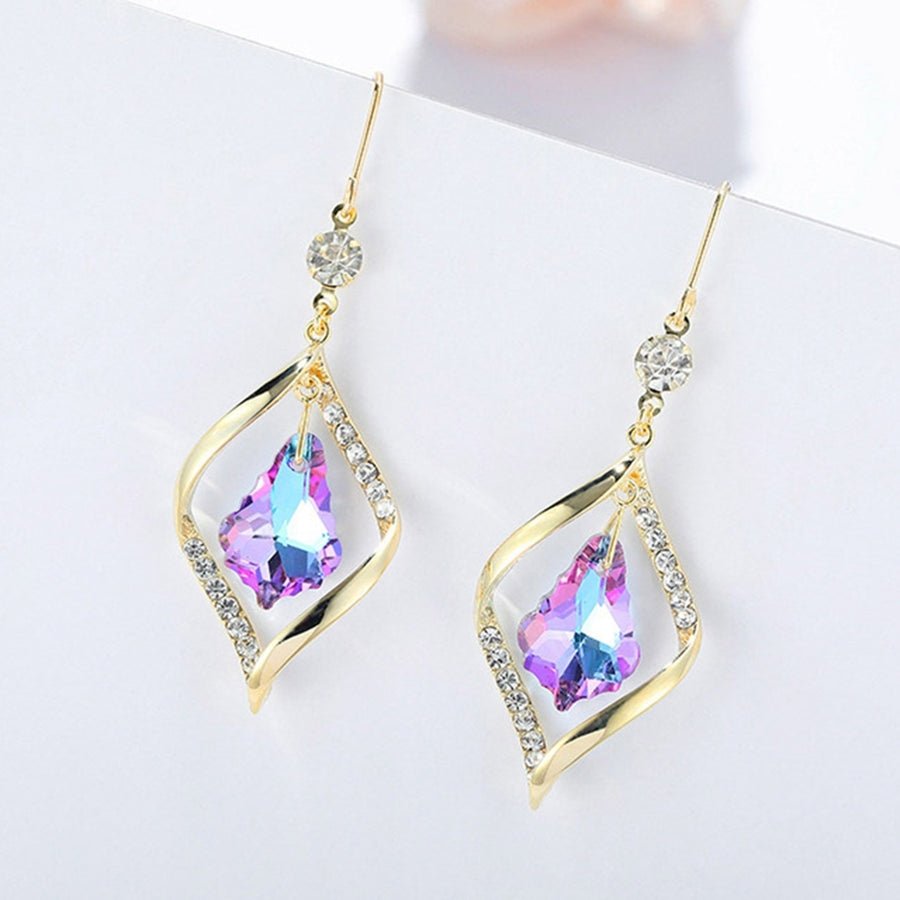 1 Pair Lady Dangle Earrings Rhombus Shape Shiny Rhinestone Exquisite Drop Earrings for Gift Image 1