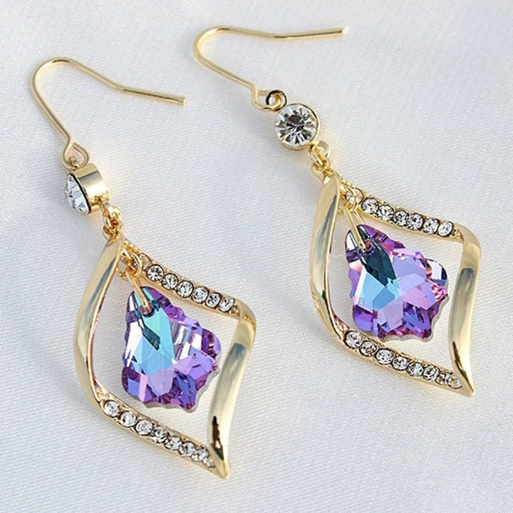 1 Pair Lady Dangle Earrings Rhombus Shape Shiny Rhinestone Exquisite Drop Earrings for Gift Image 3