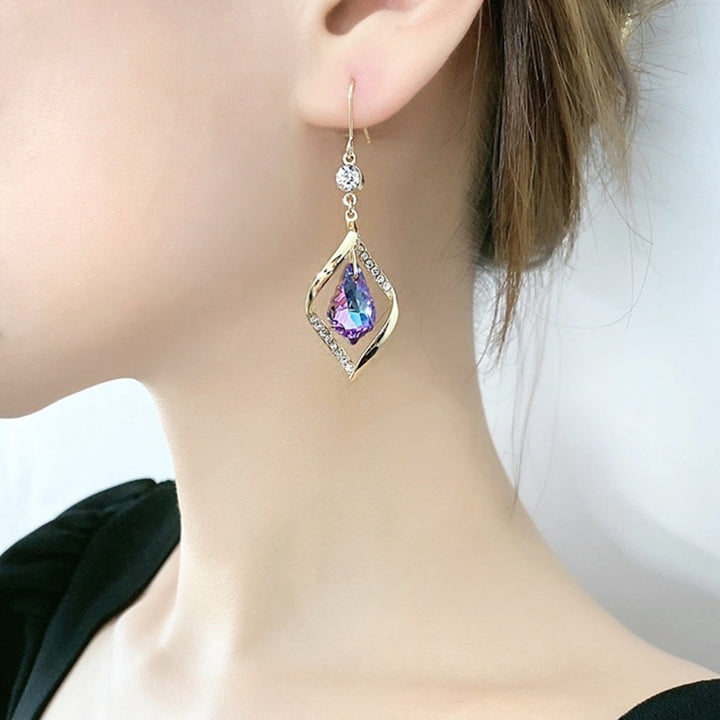 1 Pair Lady Dangle Earrings Rhombus Shape Shiny Rhinestone Exquisite Drop Earrings for Gift Image 4