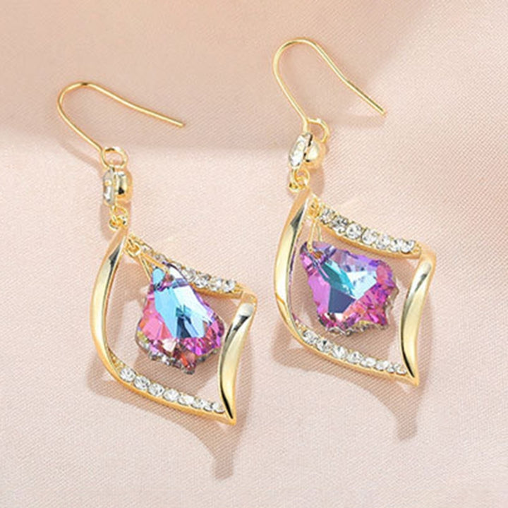 1 Pair Lady Dangle Earrings Rhombus Shape Shiny Rhinestone Exquisite Drop Earrings for Gift Image 7