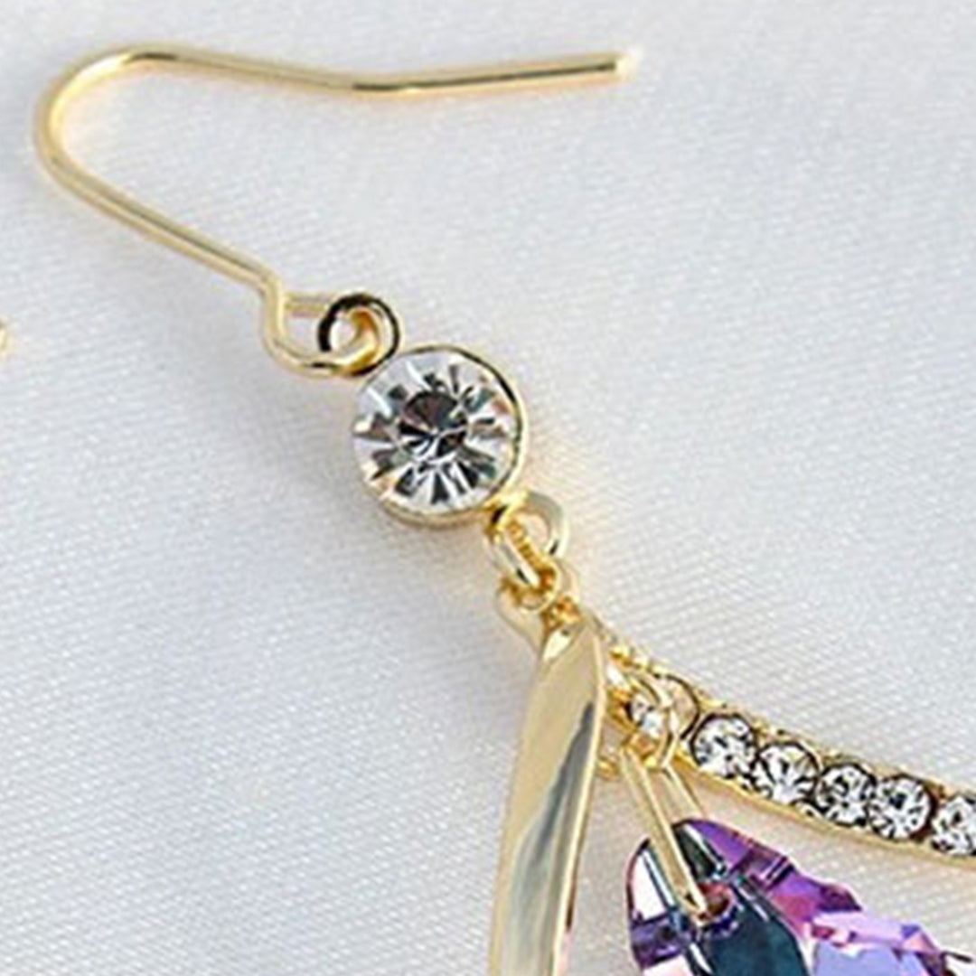 1 Pair Lady Dangle Earrings Rhombus Shape Shiny Rhinestone Exquisite Drop Earrings for Gift Image 9