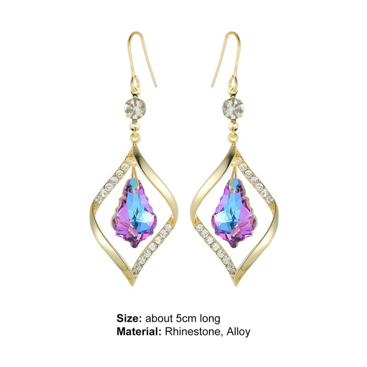 1 Pair Lady Dangle Earrings Rhombus Shape Shiny Rhinestone Exquisite Drop Earrings for Gift Image 10