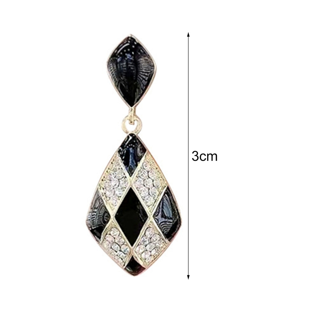 1 Pair Women Earrings Contrast Color Rhombus Shape Rhinestone Anti-allergy Drop Earrings for Gift Image 6