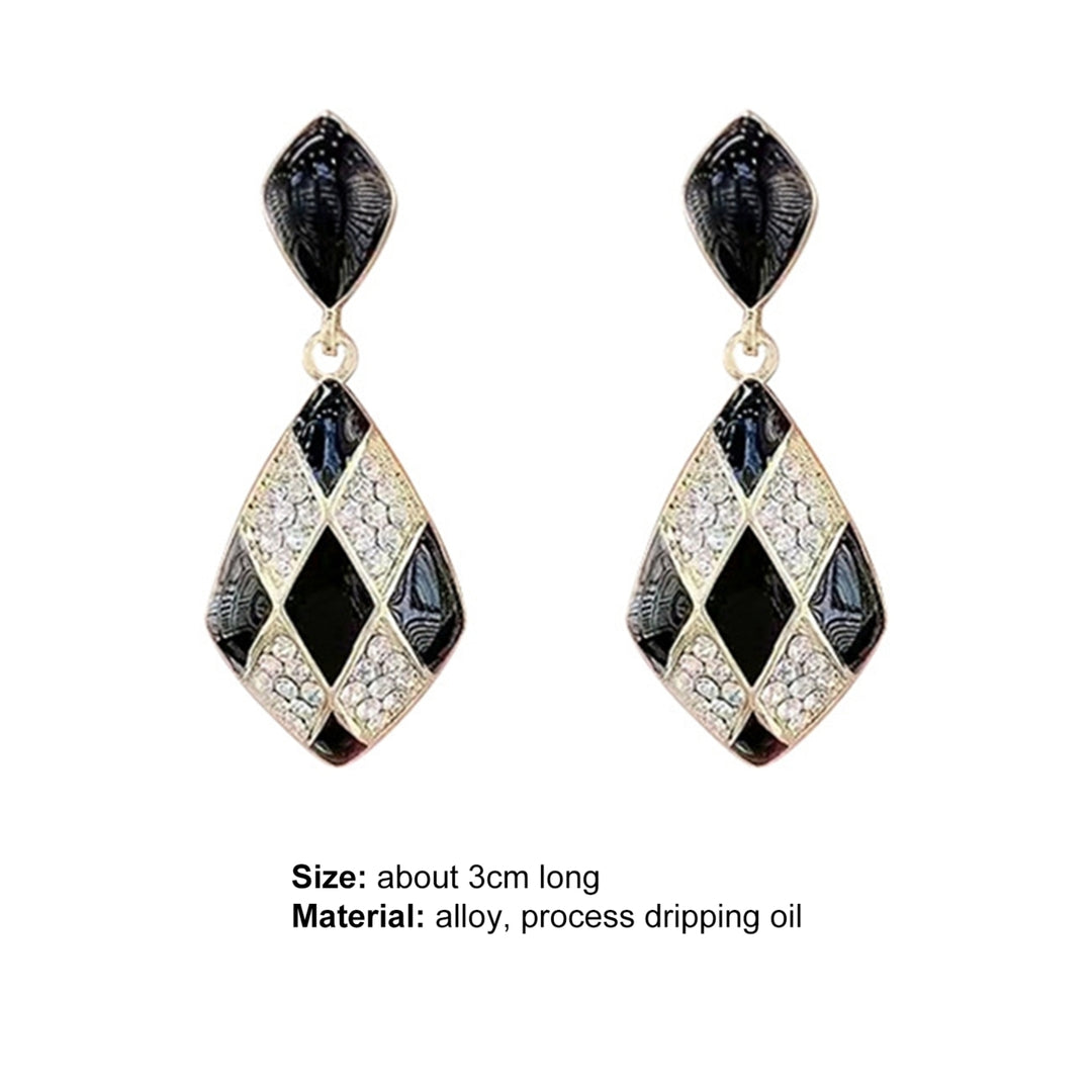 1 Pair Women Earrings Contrast Color Rhombus Shape Rhinestone Anti-allergy Drop Earrings for Gift Image 8