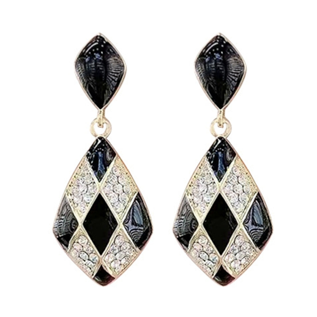 1 Pair Women Earrings Contrast Color Rhombus Shape Rhinestone Anti-allergy Drop Earrings for Gift Image 9