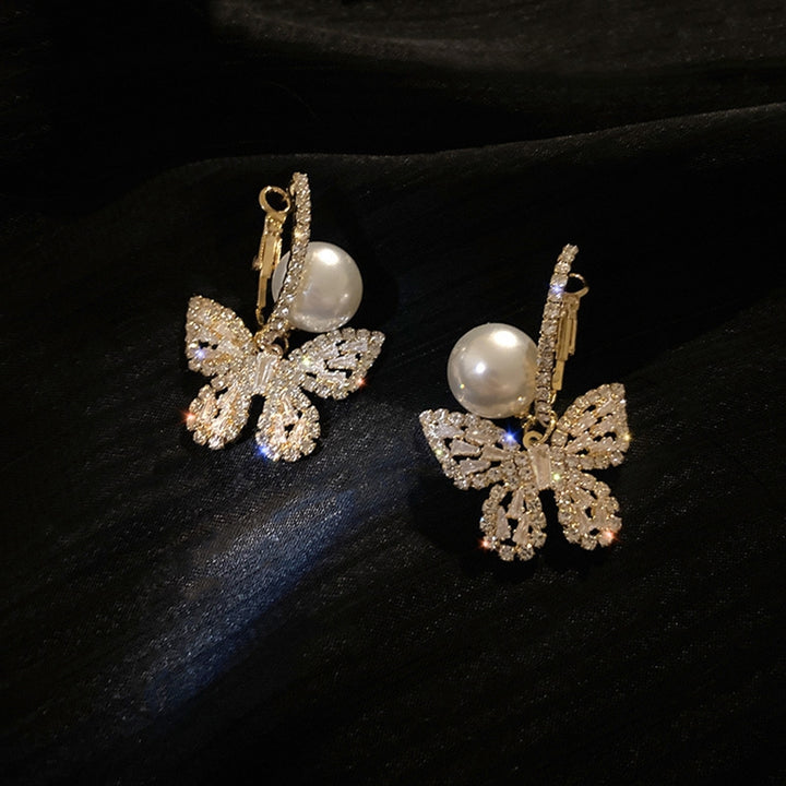 1 Pair Women Earrings Shiny Rhinestone Butterfly Shape Exquisite Dangle Earrings for Gift Image 2