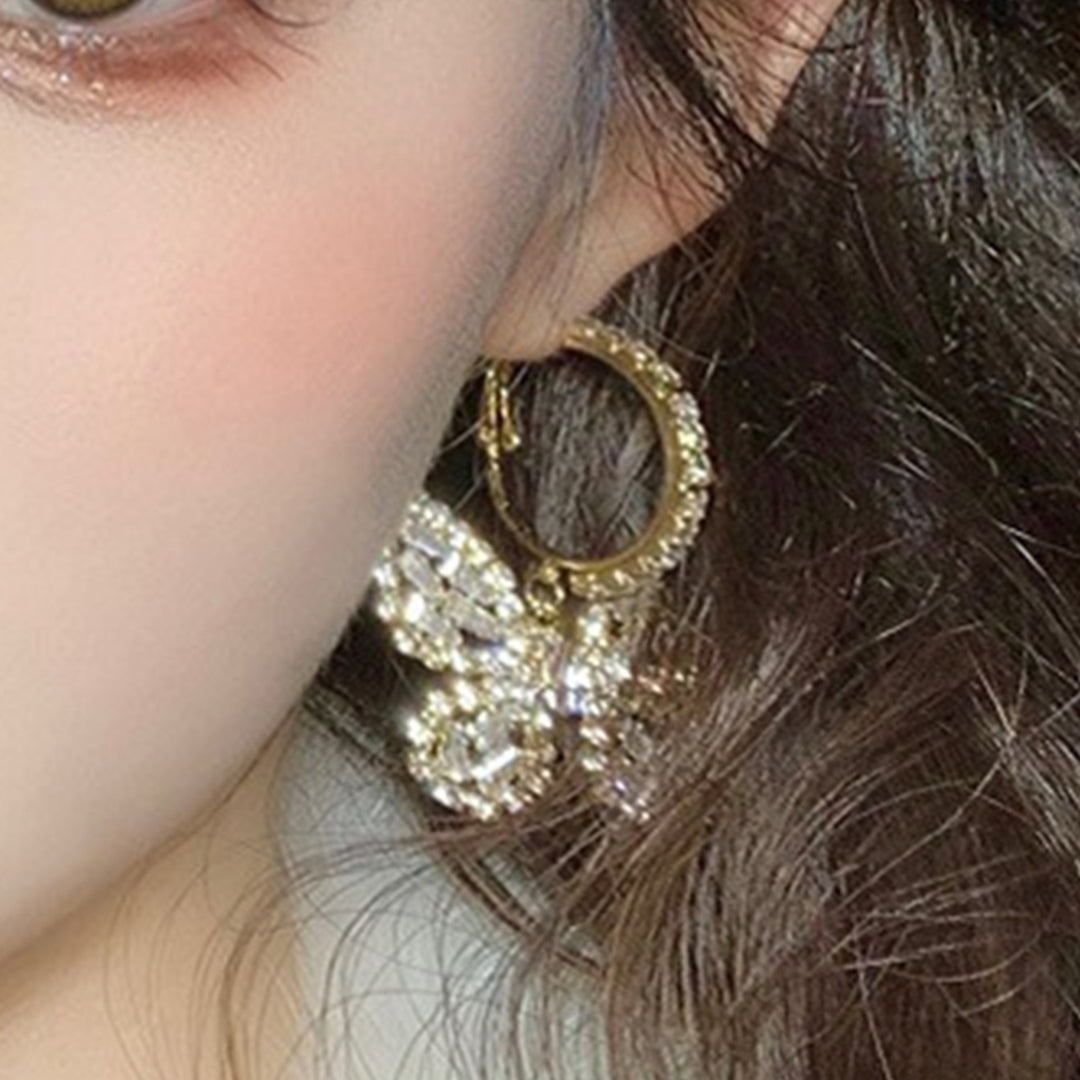 1 Pair Women Earrings Shiny Rhinestone Butterfly Shape Exquisite Dangle Earrings for Gift Image 3