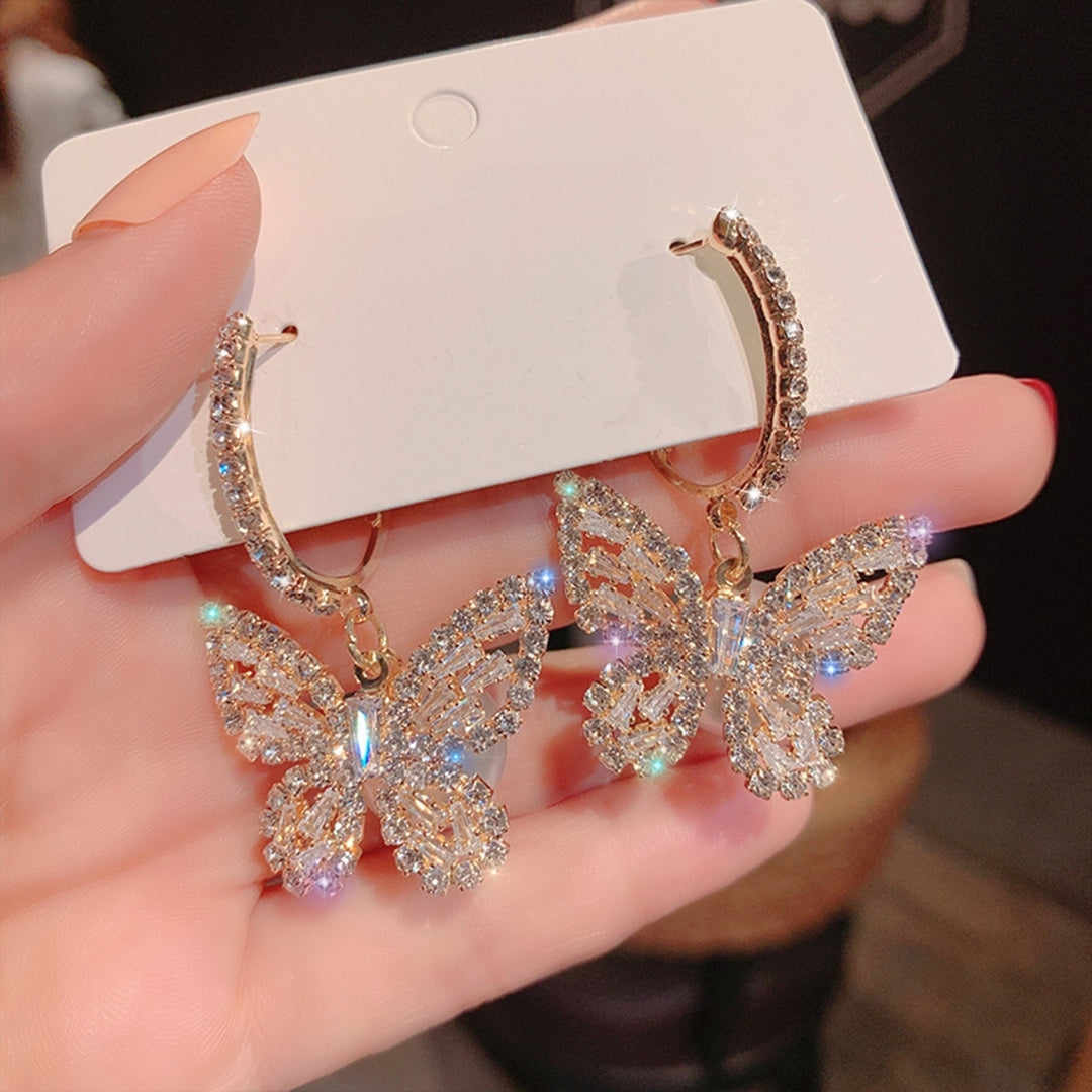 1 Pair Women Earrings Shiny Rhinestone Butterfly Shape Exquisite Dangle Earrings for Gift Image 4