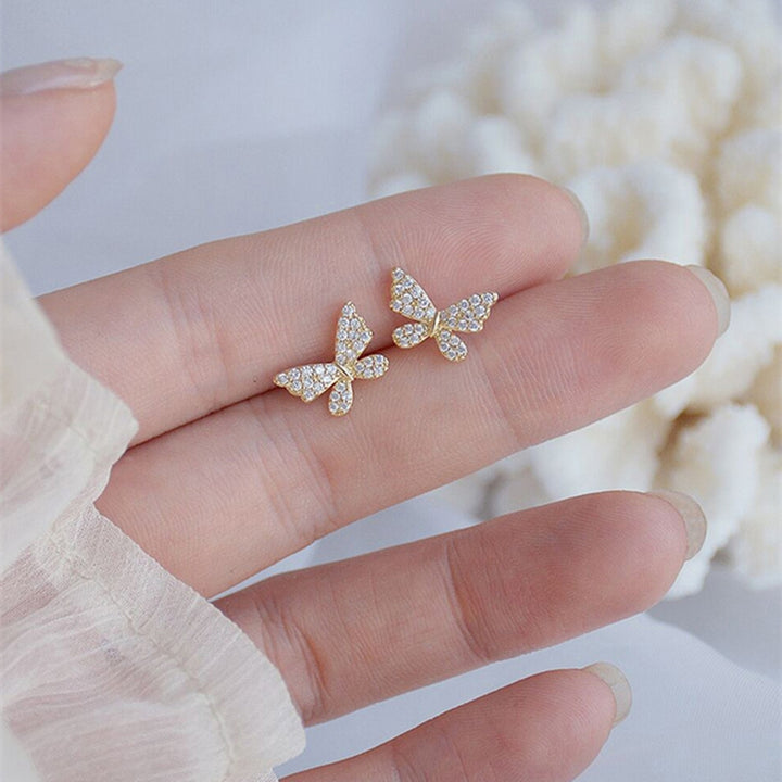 2 Pcs Lady Ear Clip Butterfly Shape Rhinestone Inlaid Supper Shiny Individual Stud Earrings for Prom Image 4