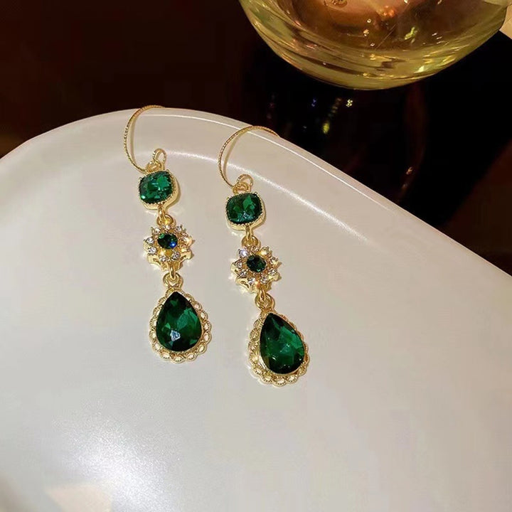1 Pair Dangle Earrings Long Emerald Flower Shape Eye-catching Water Drop Earrings for Gift Image 4
