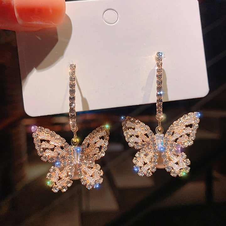 1 Pair Women Earrings Shiny Rhinestone Butterfly Shape Exquisite Dangle Earrings for Gift Image 7