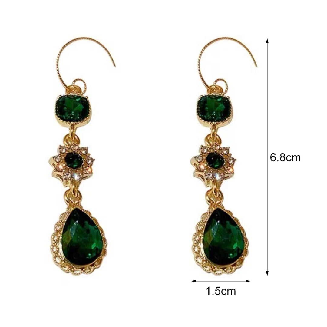 1 Pair Dangle Earrings Long Emerald Flower Shape Eye-catching Water Drop Earrings for Gift Image 6