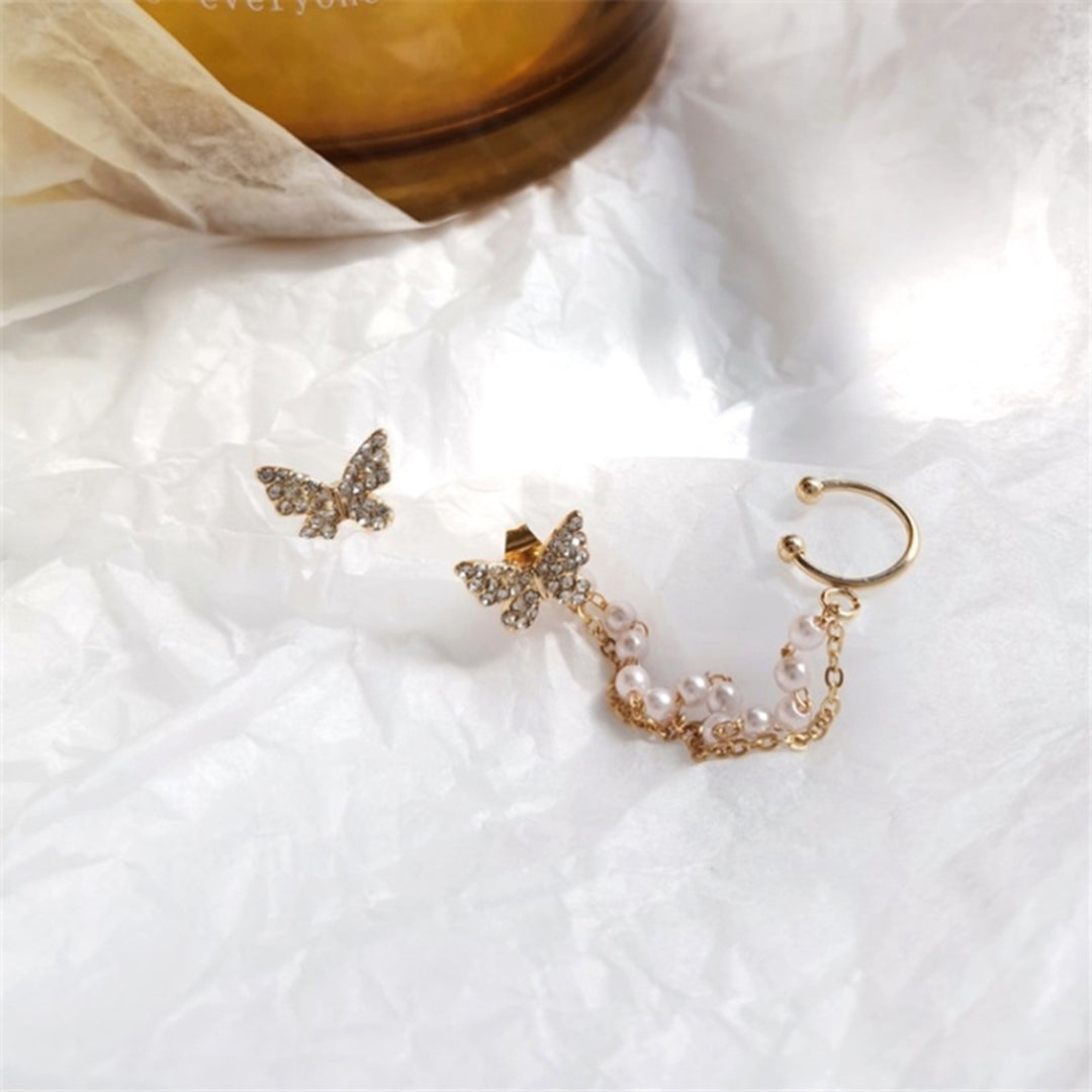 2 Pcs Lady Ear Clip Butterfly Shape Rhinestone Inlaid Supper Shiny Individual Stud Earrings for Prom Image 8