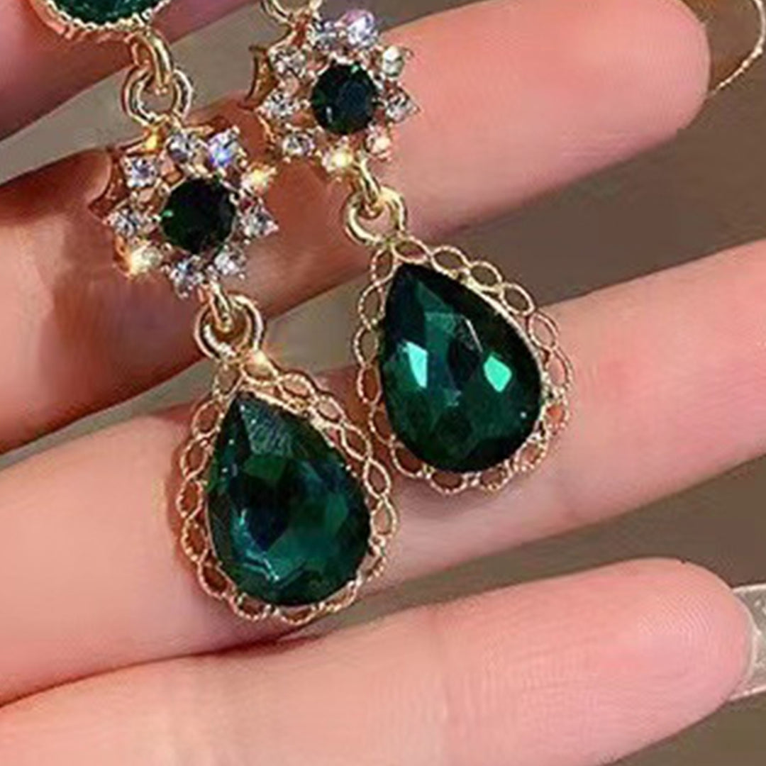 1 Pair Dangle Earrings Long Emerald Flower Shape Eye-catching Water Drop Earrings for Gift Image 7