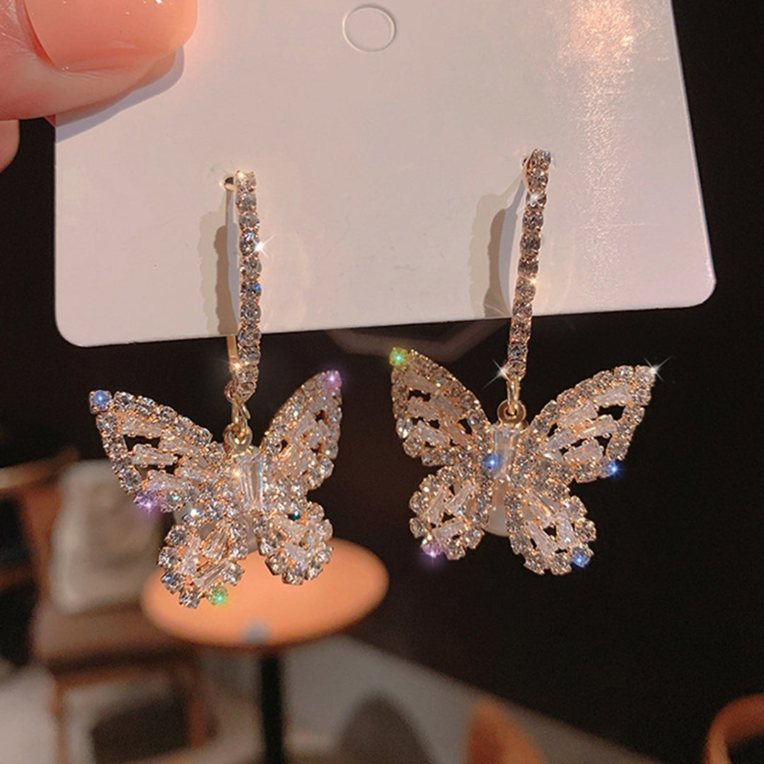 1 Pair Women Earrings Shiny Rhinestone Butterfly Shape Exquisite Dangle Earrings for Gift Image 8