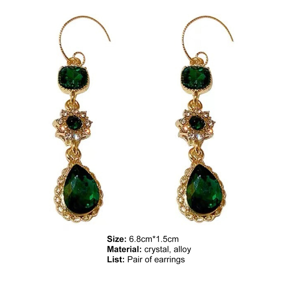 1 Pair Dangle Earrings Long Emerald Flower Shape Eye-catching Water Drop Earrings for Gift Image 8