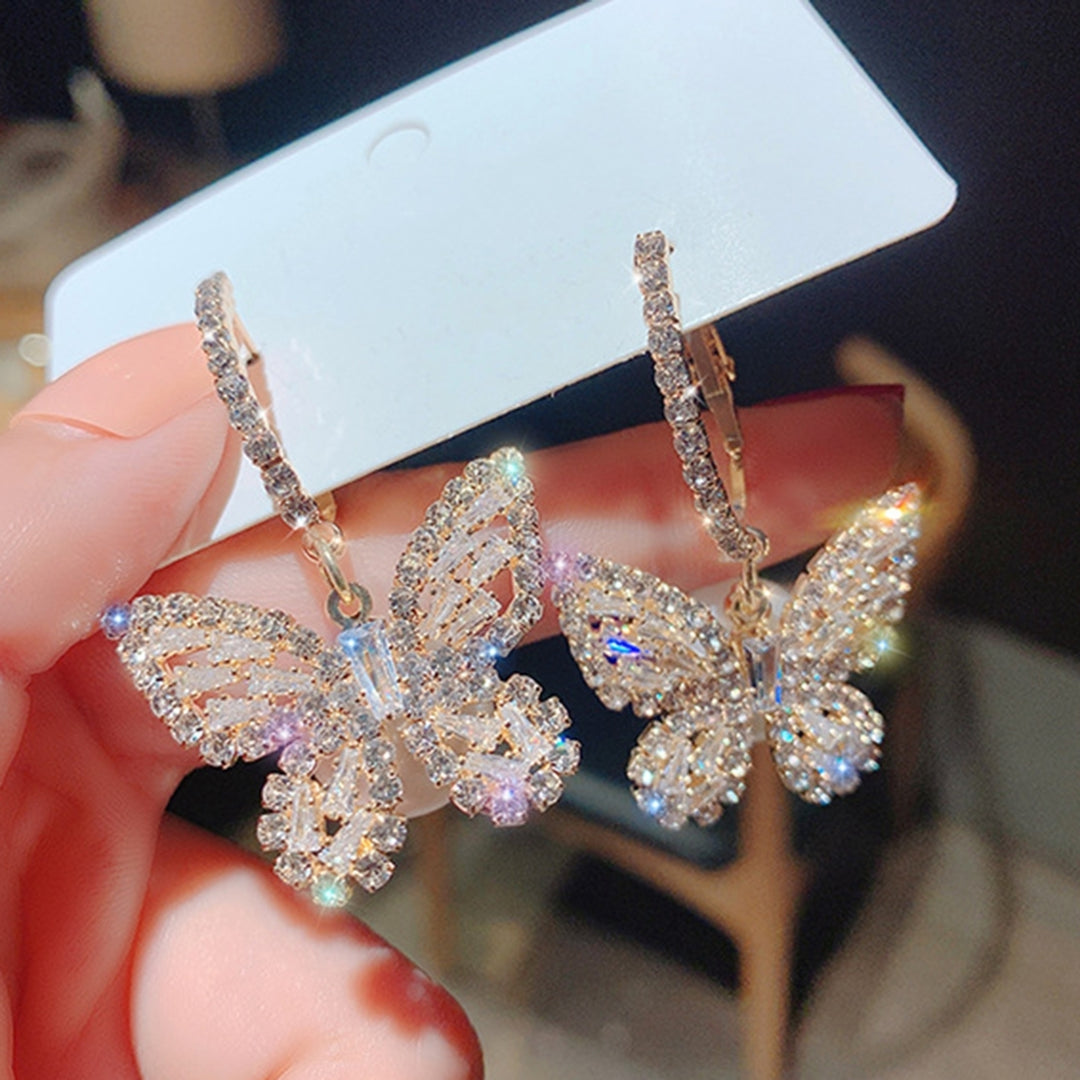 1 Pair Women Earrings Shiny Rhinestone Butterfly Shape Exquisite Dangle Earrings for Gift Image 9