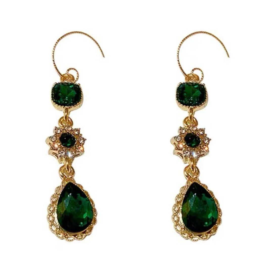 1 Pair Dangle Earrings Long Emerald Flower Shape Eye-catching Water Drop Earrings for Gift Image 9