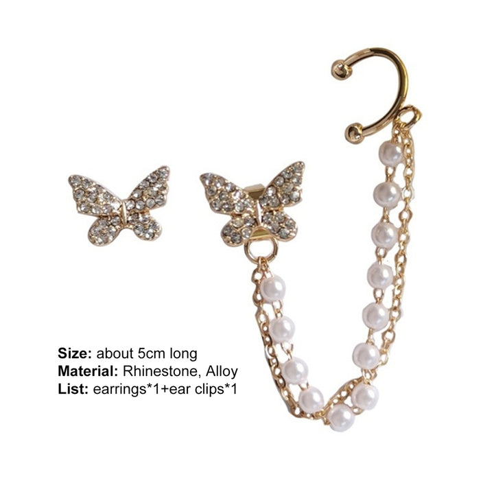 2 Pcs Lady Ear Clip Butterfly Shape Rhinestone Inlaid Supper Shiny Individual Stud Earrings for Prom Image 10