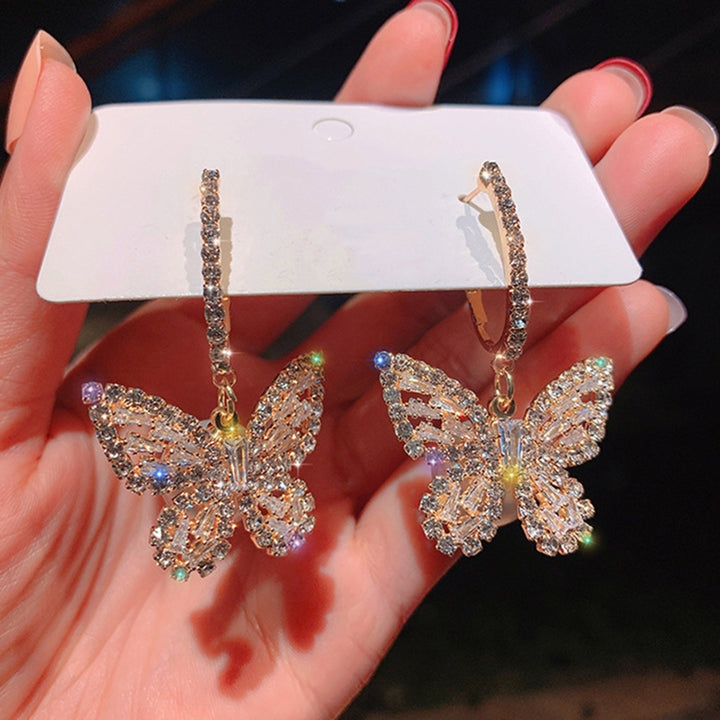 1 Pair Women Earrings Shiny Rhinestone Butterfly Shape Exquisite Dangle Earrings for Gift Image 10