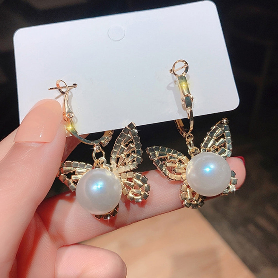 1 Pair Women Earrings Shiny Rhinestone Butterfly Shape Exquisite Dangle Earrings for Gift Image 11