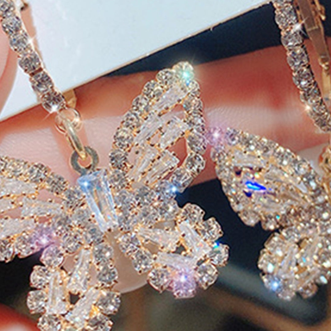 1 Pair Women Earrings Shiny Rhinestone Butterfly Shape Exquisite Dangle Earrings for Gift Image 12