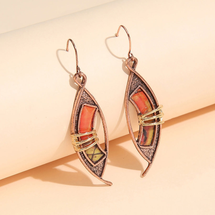 1 Pair Orange Stone Piercing Drop Earrings Skin-Touching Patchwork Color Hollow Asymmetric Hook Earrings Jewelry Image 1