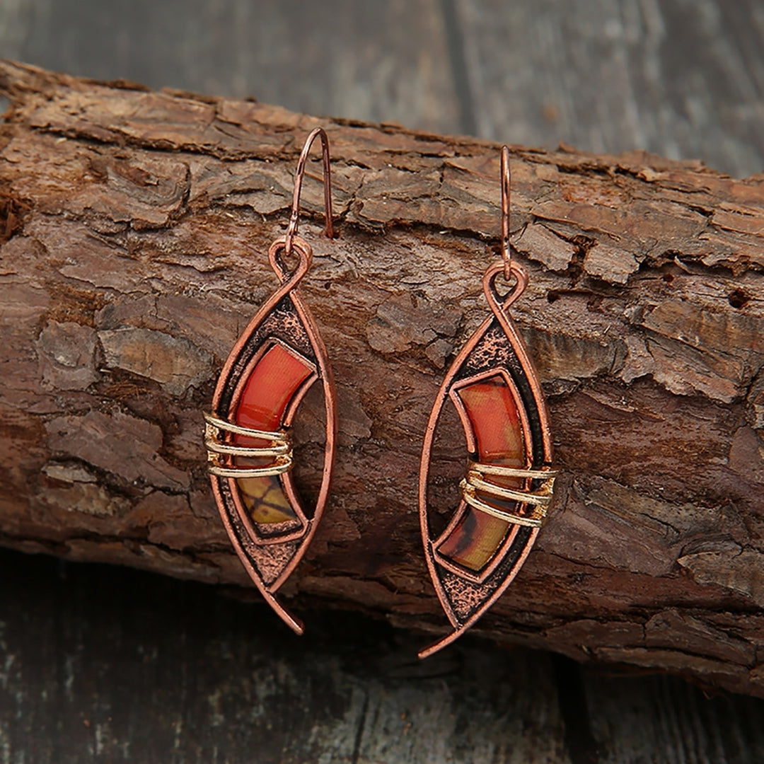 1 Pair Orange Stone Piercing Drop Earrings Skin-Touching Patchwork Color Hollow Asymmetric Hook Earrings Jewelry Image 2