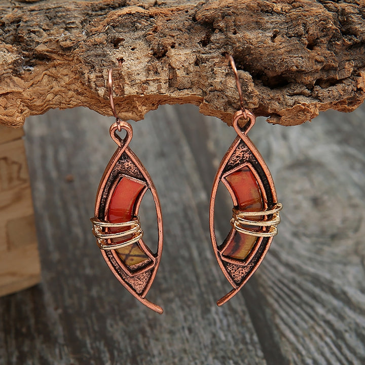 1 Pair Orange Stone Piercing Drop Earrings Skin-Touching Patchwork Color Hollow Asymmetric Hook Earrings Jewelry Image 3