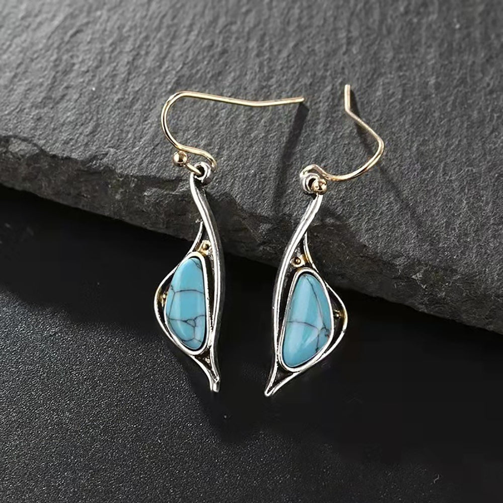 1 Pair Piercing Compact Lady Earrings Alloy Blue Turquoise Irregular Hook Dangle Earrings Jewelry Accessories Image 2