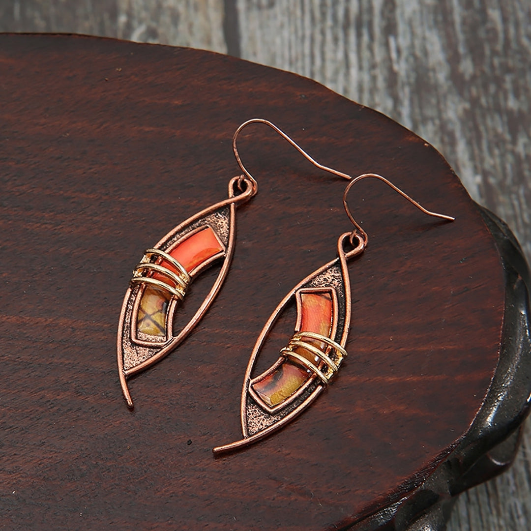 1 Pair Orange Stone Piercing Drop Earrings Skin-Touching Patchwork Color Hollow Asymmetric Hook Earrings Jewelry Image 4