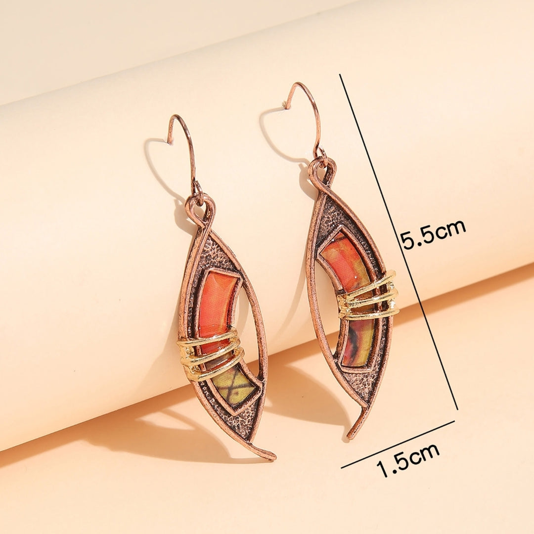 1 Pair Orange Stone Piercing Drop Earrings Skin-Touching Patchwork Color Hollow Asymmetric Hook Earrings Jewelry Image 4