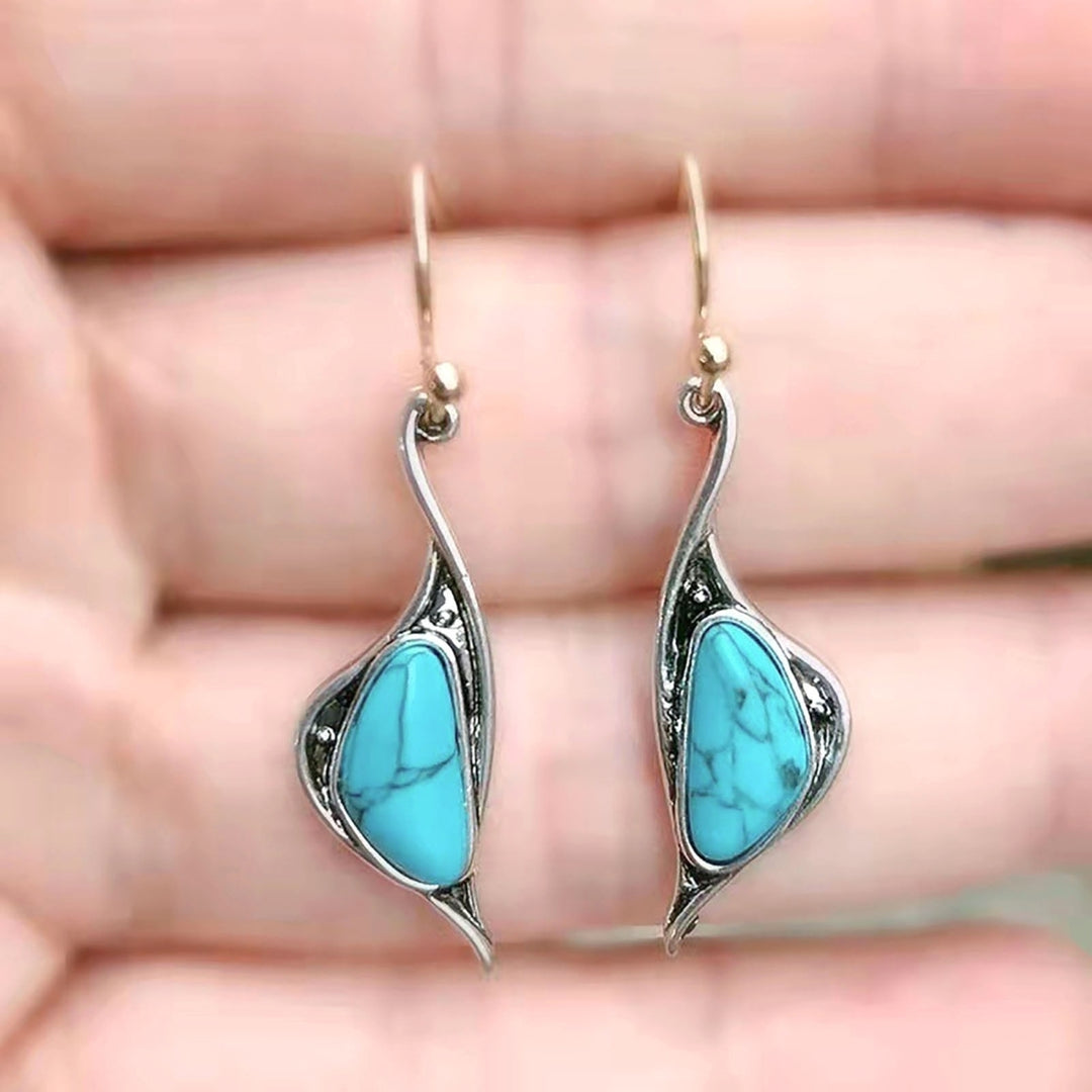 1 Pair Piercing Compact Lady Earrings Alloy Blue Turquoise Irregular Hook Dangle Earrings Jewelry Accessories Image 4