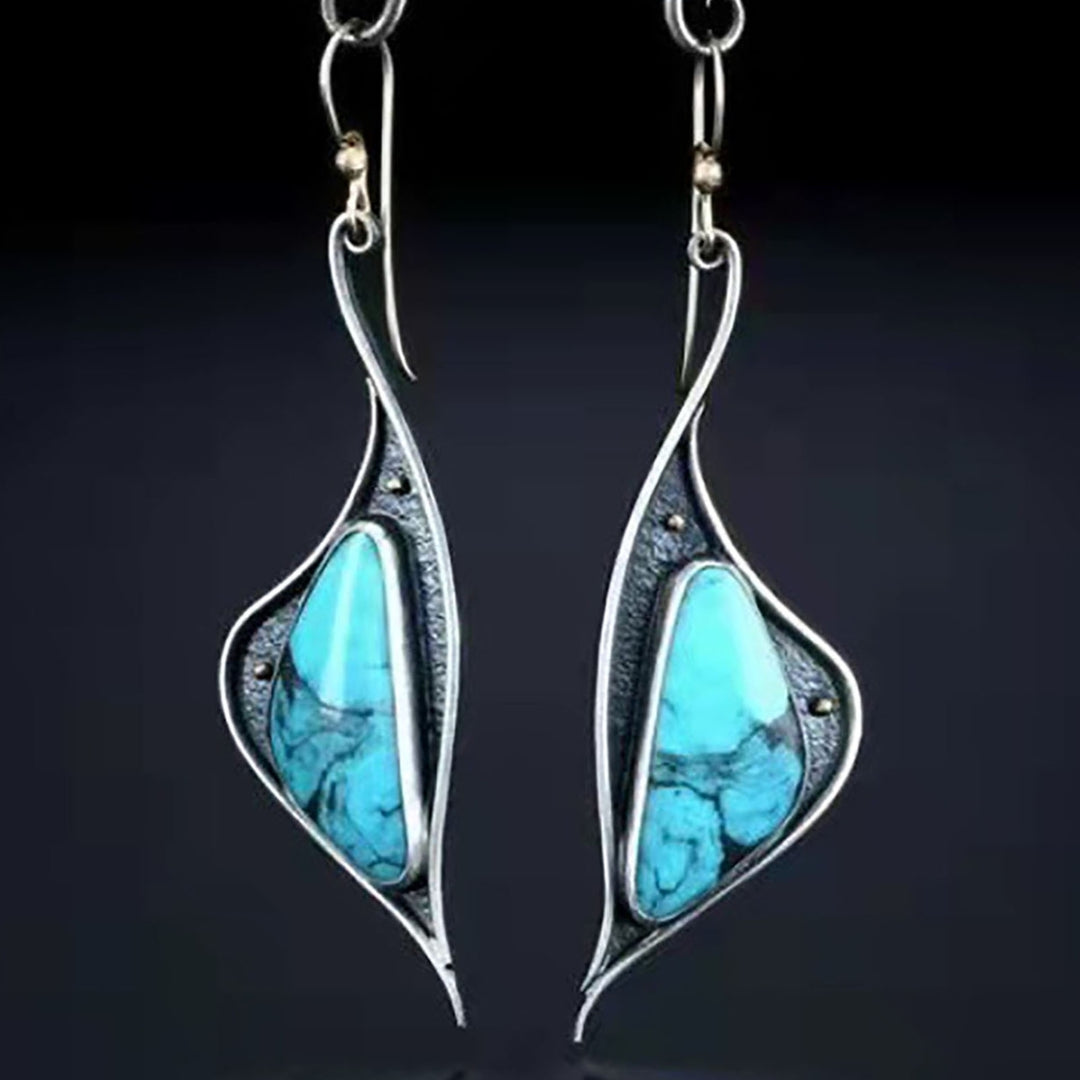 1 Pair Piercing Compact Lady Earrings Alloy Blue Turquoise Irregular Hook Dangle Earrings Jewelry Accessories Image 8