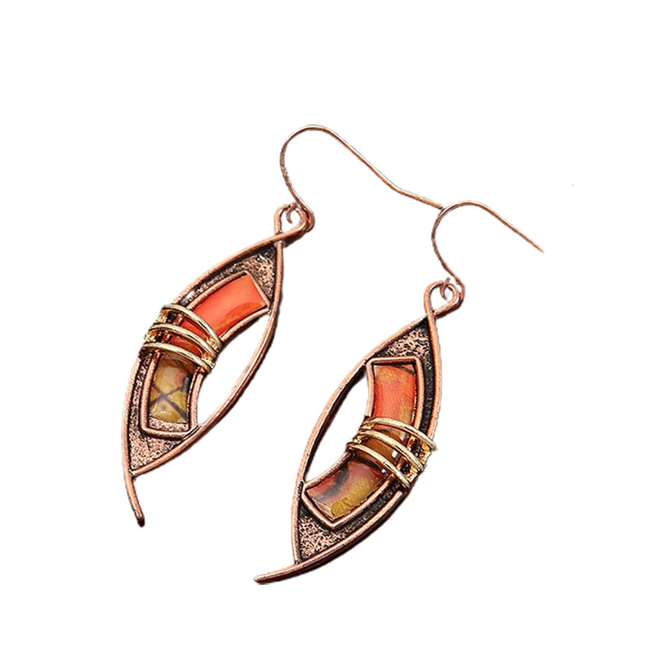 1 Pair Orange Stone Piercing Drop Earrings Skin-Touching Patchwork Color Hollow Asymmetric Hook Earrings Jewelry Image 9